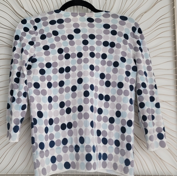 Ann Taylor Blue Gray White Circle Polka Dot Cardigan Sweater Petite Medium - Picture 7 of 13